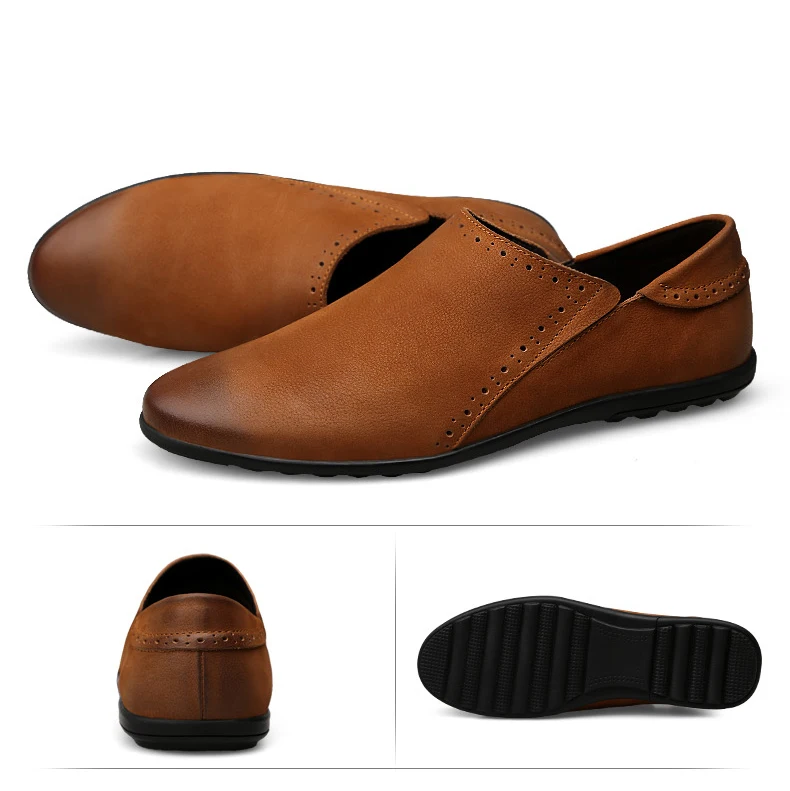 Мужская обувь для вождения; повседневные лоферы из натуральной кожи высокого качества; Мужская удобная повседневная обувь; нескользящая мужская обувь на плоской подошве