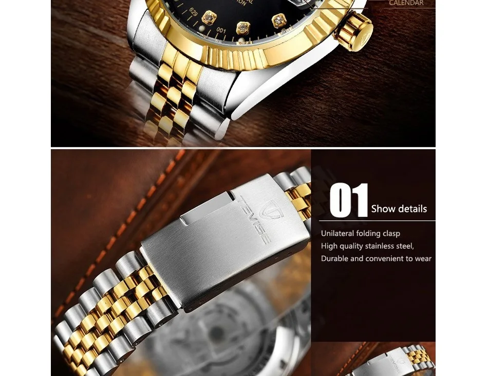 TEVISE Men Mechanical Watches Calendar Automatic Watch Men Diamond Business Causal Male Watches Luxury Waterproof Wristwatches (4)