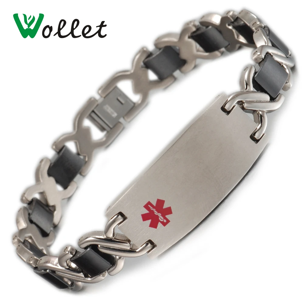 

Wollet Jewelry Medical Logo Alert ID Magnetic Bracelet Bangle for Women Men Black Ceramic Health Care Bio Magnet Stainless Steel