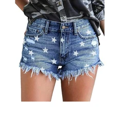 Летние джинсы с принтом звезды, с кисточками, с высокой талией, рваные короткие джинсы для женщин, тонкие, с бахромой, горячие джинсовые шорты, брюки для девочек-подростков