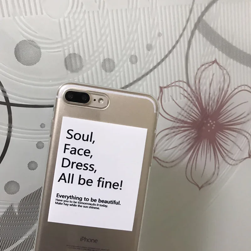 

Soul Face Dress All Be Fine Transparen English Letter Shell Design For iphone 7 8 6s plus High Quality Soft TPU Phone Cover Case