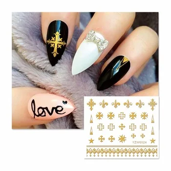 WUF 1 Sheet 3D Hot Gold DIY Stickers Nail Art  Tips Decals Punk Styles Nail Beauty Temporary Tattoos Tools  6024