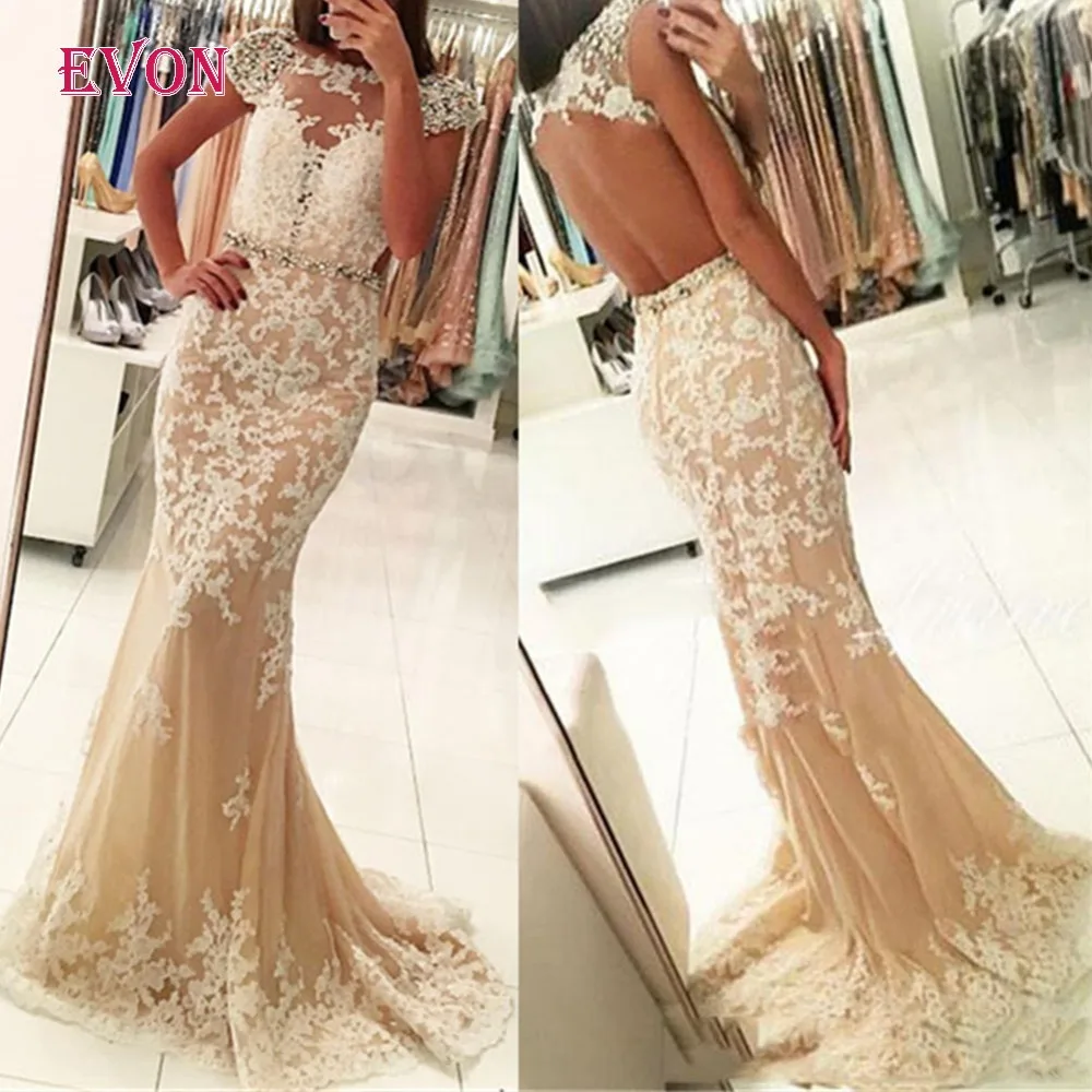 Robe De Soiree элегантные вечерние платья Русалка Длинные Аппликации Тюль с открытой спиной формальное платье для выпускного вечера 2019 CC68