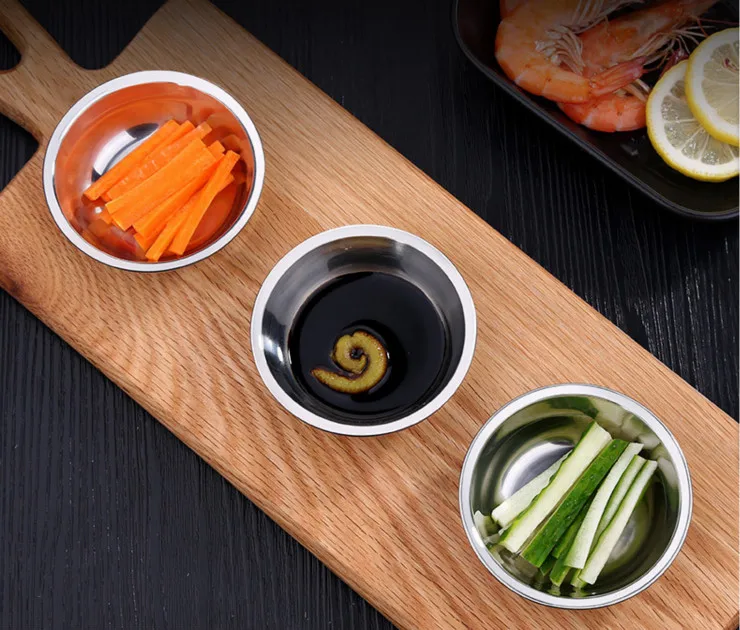 

Barbecue Round Single Grid Sauce Sauce Dish 304 Stainless Steel Soy Sauce Vinegar Dish Small Dish 3 Pieces per Lot