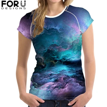 

FORUDESIGNS Colorful Cloud 3D Print T-shirt for Women Casual Tops&Tees Womens Short Sleeve Clothing Female Soft T Shirt 2019