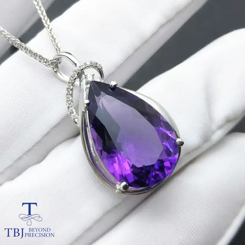 

TBJ,Big pendant with free form natural gemstone brazil top color 12 ct amethyst with chains for lady with gift box