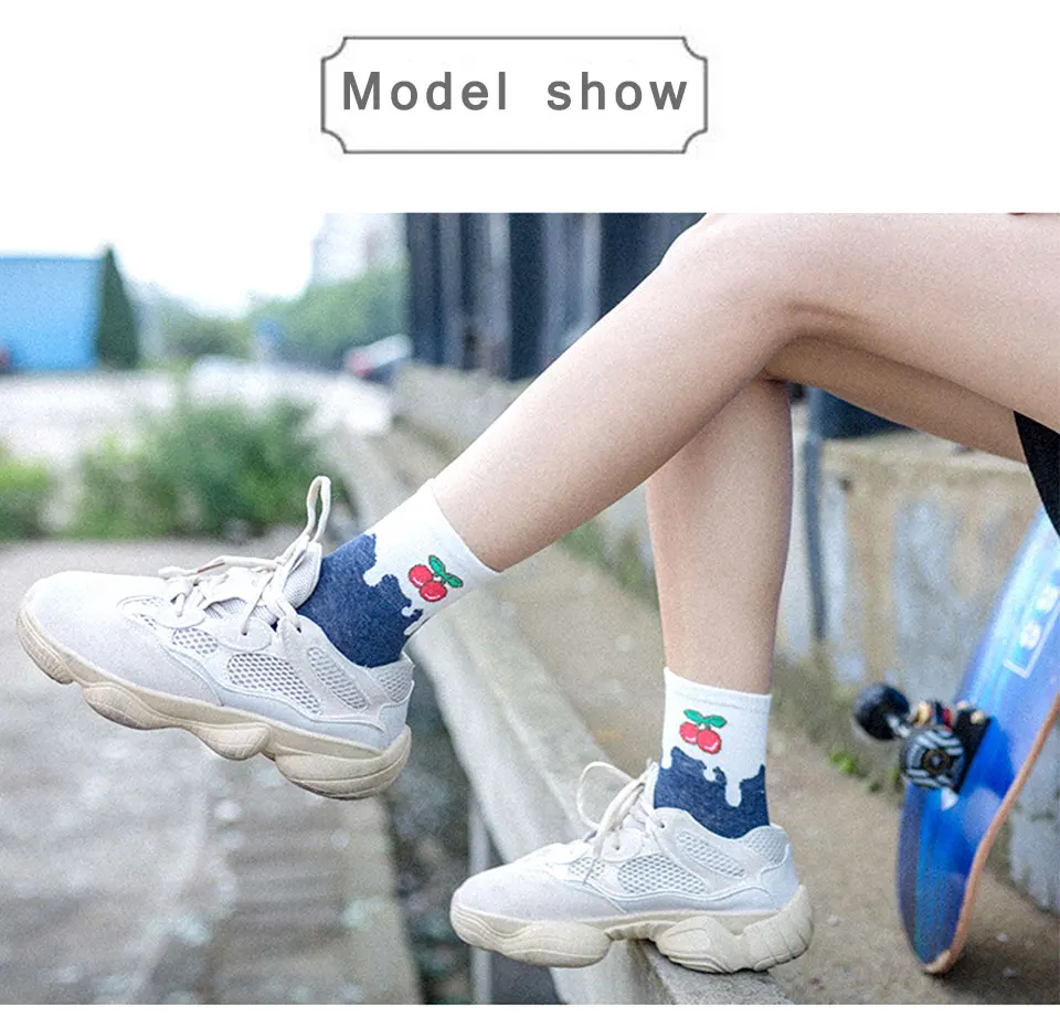 New Product Fresh Cartoon Color Matching Fruit Peach Strawberry Cherry Lady Tube Fashion Cotton Sock Sweet Casual Female Socks (6)