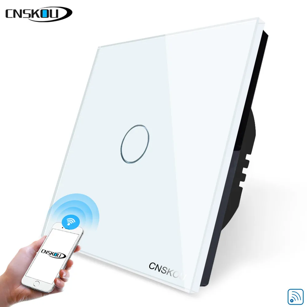

Cnskou Wifi Touch Switch, LED Light Wall Smart Home Remote Control EU Switch,1 Gang 1 Way Alex/Google Home control