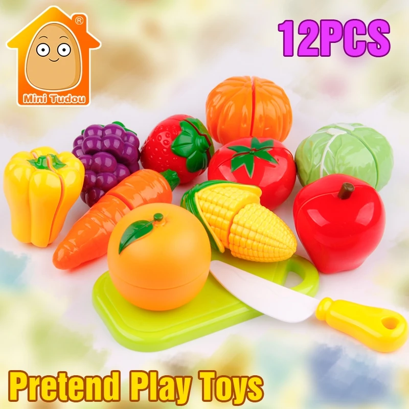 MiniTudou 12PCS Food Miniature Plastic Fruit Toys Kitchen For Children