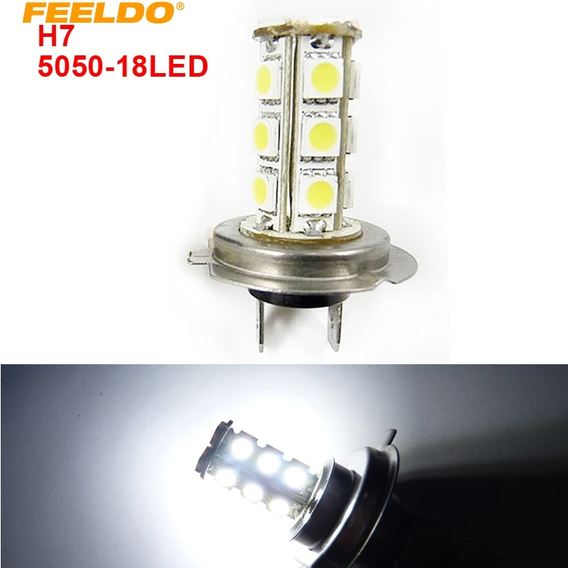 

FEELDO 10Pcs DC12V White Car H7 18SMD 5050 Chips 18LED Bulb Fog Beam LED Light Lamp