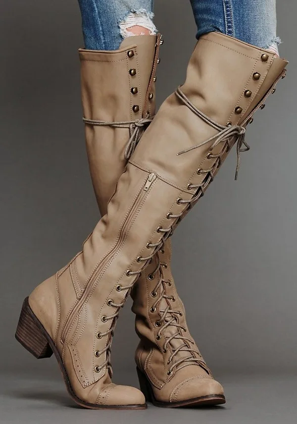 

Autumn And Winter New Long Tube Women Boots Keep Warm Thigh High Boots Sewing Thread Rivet High Heel Long Boots Zipper 635