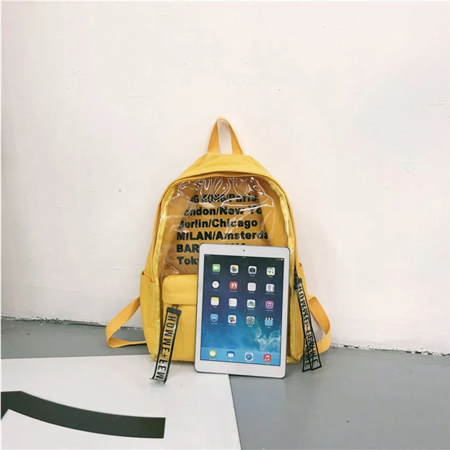 Модный прозрачный женский рюкзак с буквенным принтом, студенческий дизайн, холщовая школьная сумка для девочек-подростков, дорожная сумка, большая сумка для книг Mochila
