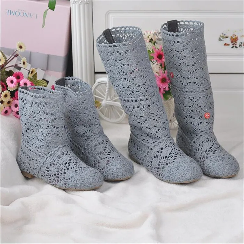 Femininas de Malha Botas de Malha de Fundo Botas de Renda Primavera e Outono Sapatos com Calçados Oca para Primavera e Outono Botas Plano Tubo Alto Baixo Femininas Respiráveis 2021 - 25 High Quality Calçados