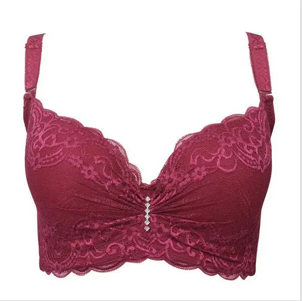 

Hot Four Hook Sexy Ladies 3/4 Cup Lace Push Up Bra Female Black Bralette Deep V Bras Women Underwear Bra Large Size C-E Cup