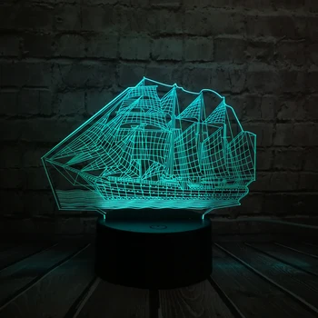 

2018 3D Retro Ancient Sailing Sea Boat Ship LED Lamp Chinese Style Multicolor Illusion RBG Night Light USB Table Desk Decor