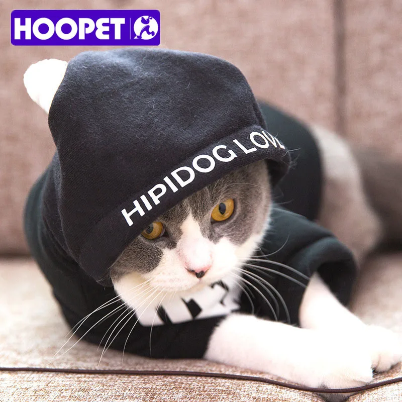 Hoopet Novelty Pet Cat Hoodies Black Cotton Soft Autumn Warm Coat Hip