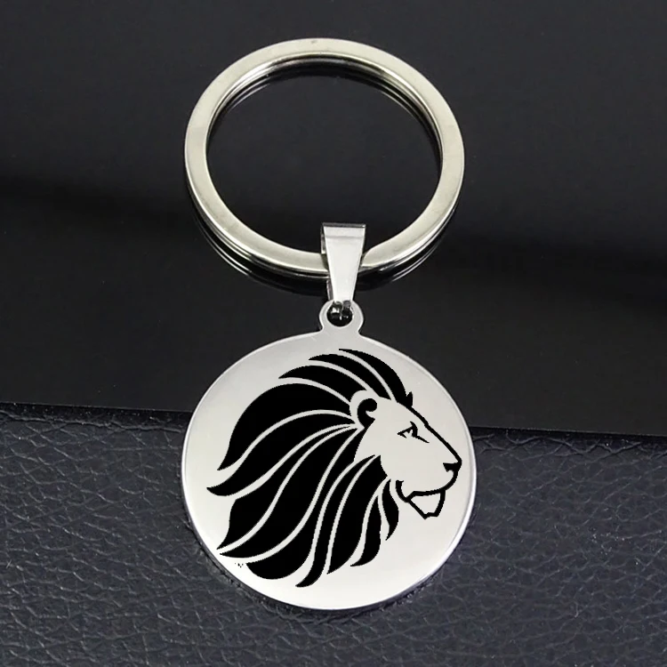 

New Fashion Metal Stainless Steel Pendant Disc Unisex Animal Jewelry Lion Keychain Best Gift For Men And Women YP4229