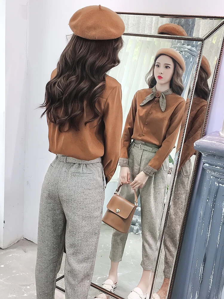 

2019 new fashion women's Two-piece set female spring dress temperament casual pencil harem pants suit