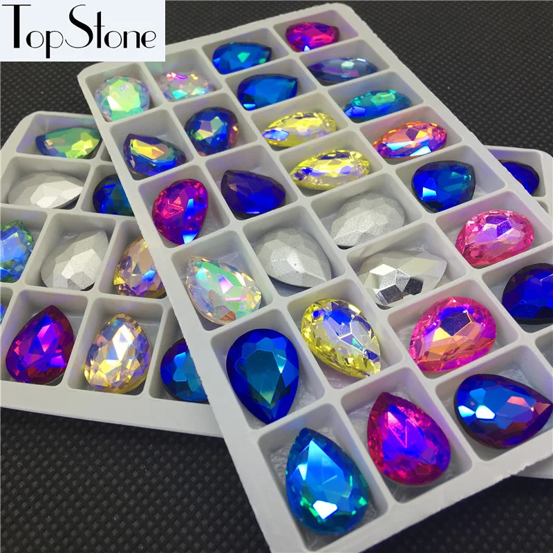 

TopStone Glass Crystal Teardrop Fancy Stone Pointed Back 10x14mm 13x18mm 18x25mm 20x30mm Droplet jewelry Beads Colors AB Mix