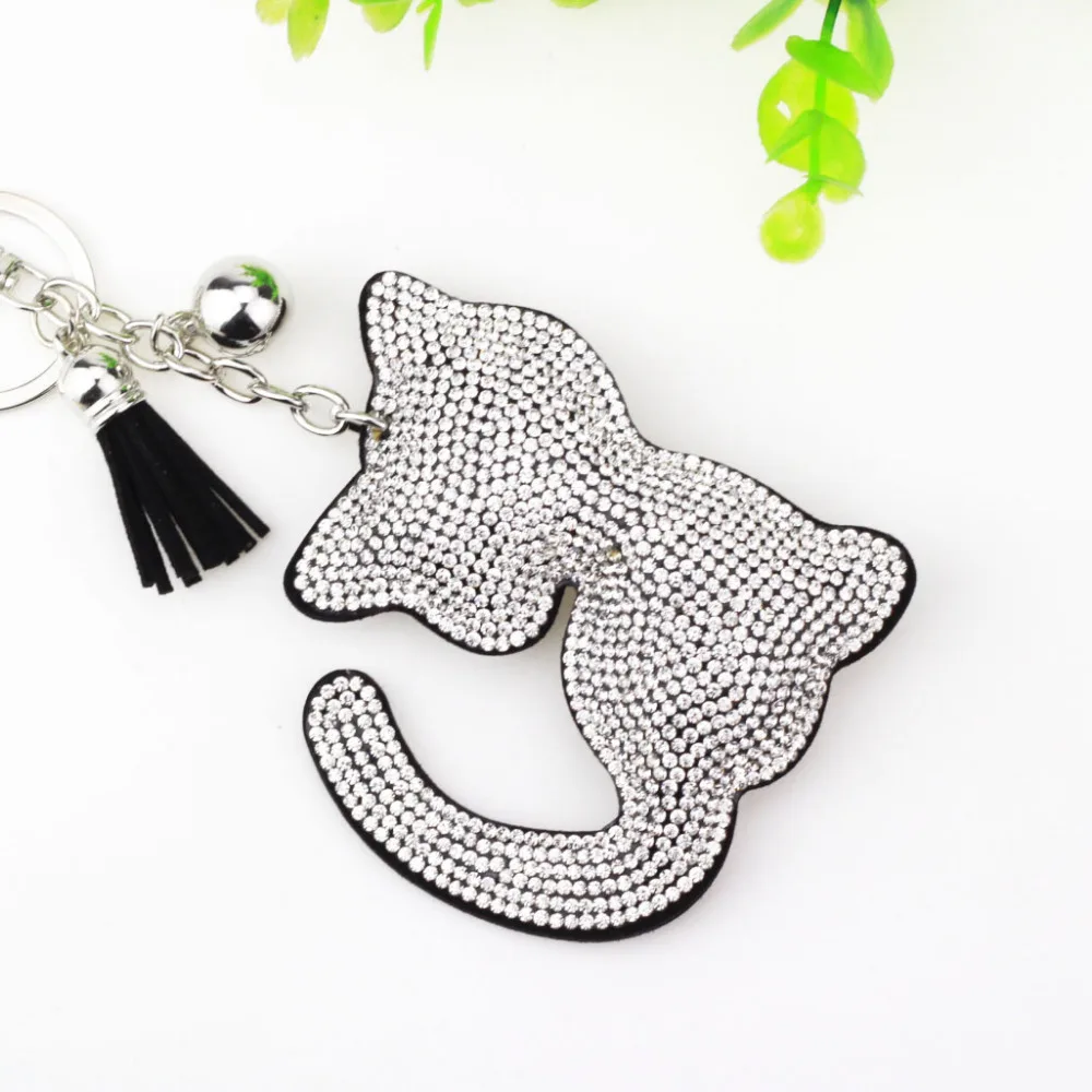 

Charm Keyring Cat Design Tassel Keychain Crystal Rhinestone Purse Handbag Pendant Key Holder Gift Key Chain 6C2386