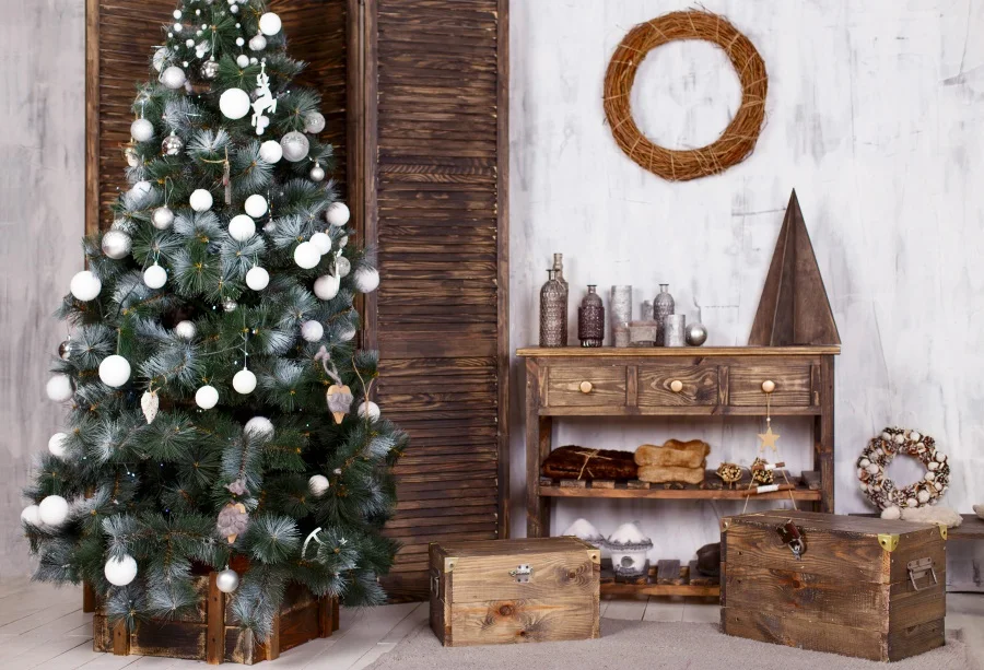 Laeacco Christmas Tree Wooden Table Box Decoration Photography Background Customized Photographic Backdrop For Photo Studio Laeacco Christmas Tree Wooden Table Box Decoration Photography Background Customized Photographic Backdrop For Photo Studio