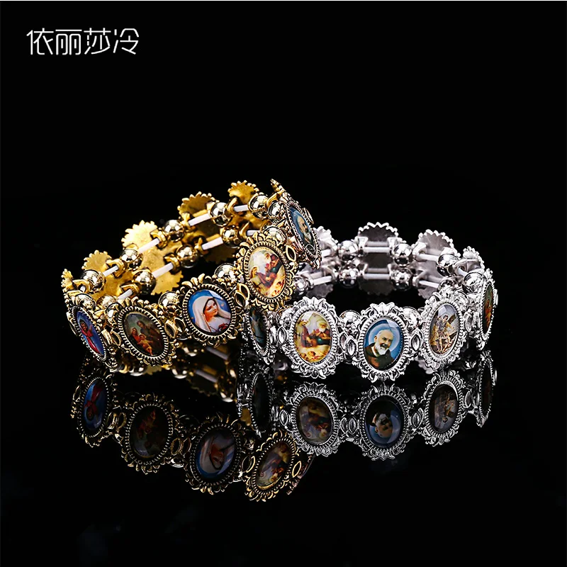 Icon Catholic Rose Rosary bracelet Jesus Holy Angel Mary Fashion Religious jewelry alloy elastic bracelet bangle bracelet