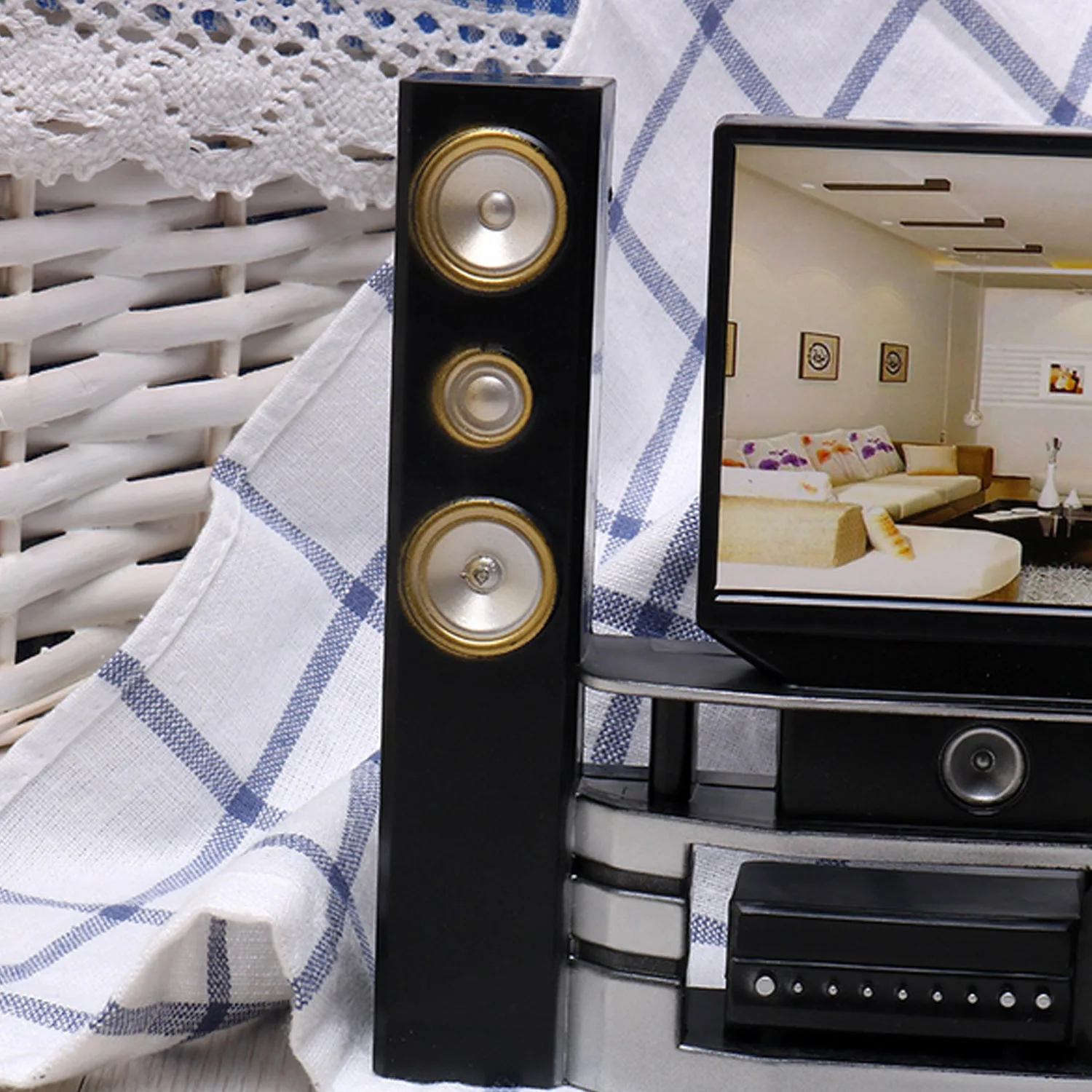 Fashion Mini Plastic Home Theater Cabinet Combo TV Speaker Cabinet Doll House Furniture Accessories for Barbie Dollhouse Toy