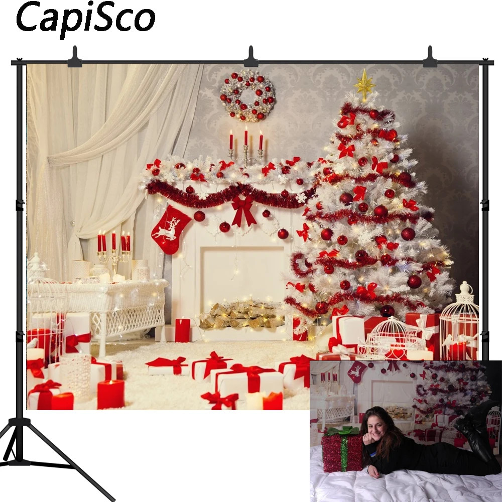 

Capisco red christmas tree fireplace backdrop Newborn Photography Backdrop for picture Photo Studio backgrounds props