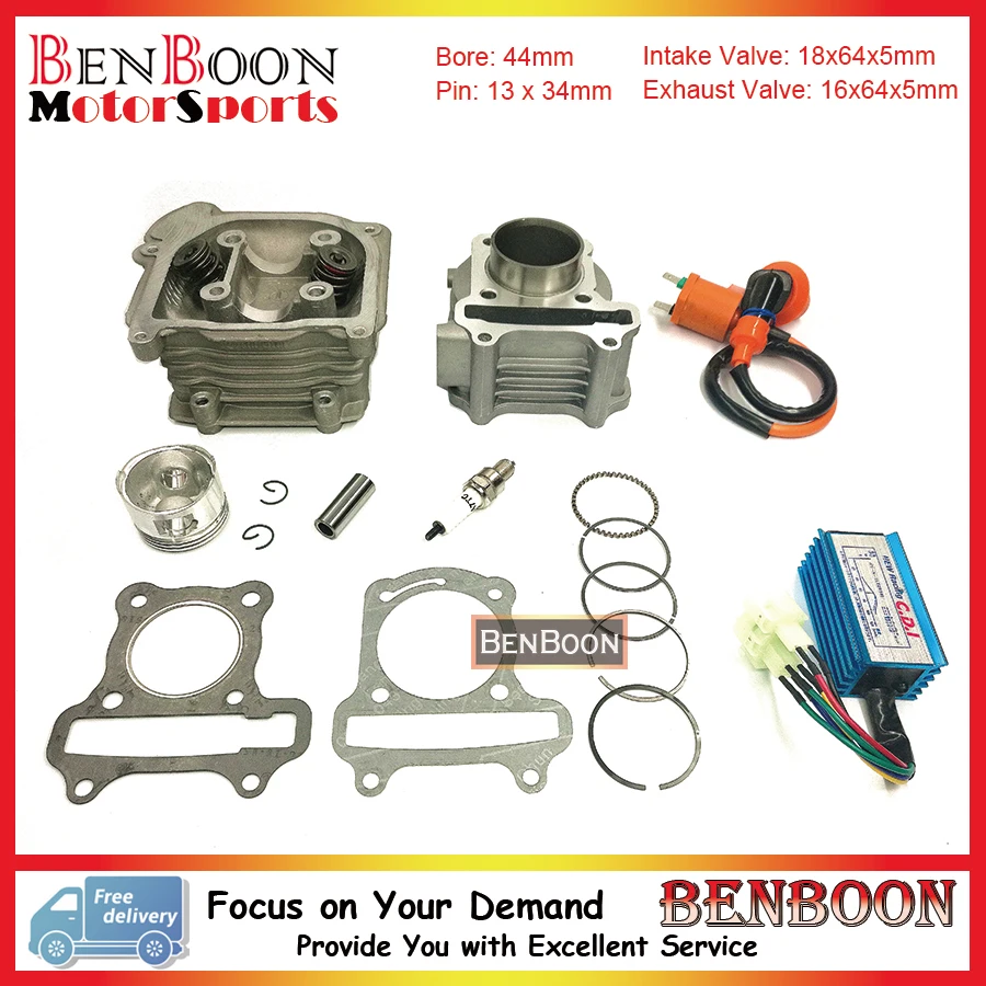 GY6 60cc 44mm Cylinder & Head Set with Spark Plug Racing CDI and