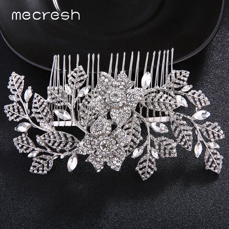 

Mecresh Unique Rose Flower Crystal Bridal Hair Ornaments Wedding Headpieces Leaf Rhinestone Hair Combs Women Accessories FS240