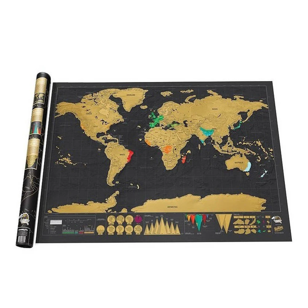 

Deluxe Black Scratch Off World Map Black Map Scratch Room Decoration Wall Stickers p30