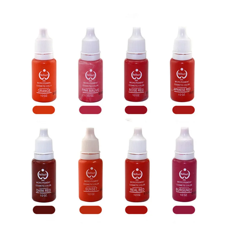 

15G/Bottle Easy coloring no fade Permanent Makeup Micro Pigment Cosmetics Tattoo Ink for Eyebrow Lips 8 Bottles/Set