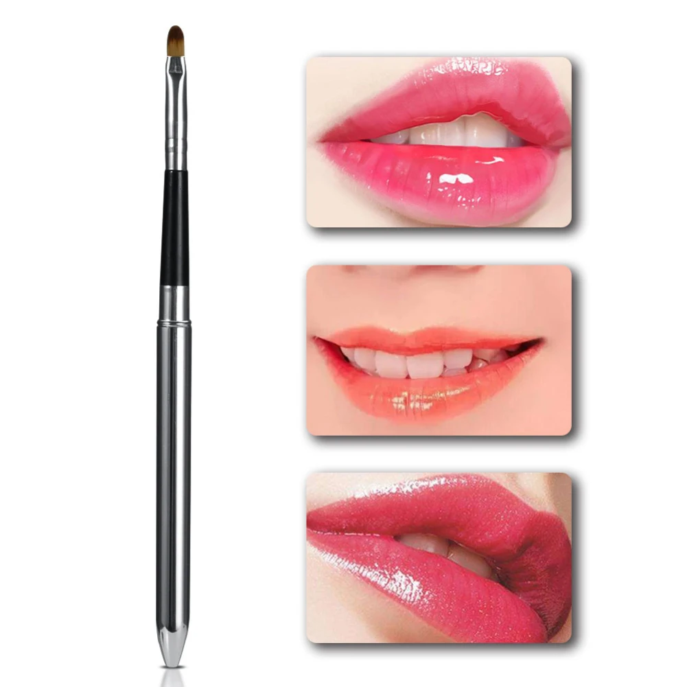 

ELECOOL Silver Color Metal Handle Lip Makeup Brush Pen Professional Cosmetic Lipstick Lip Gloss Brush Makeup Tool Easily-cleaned