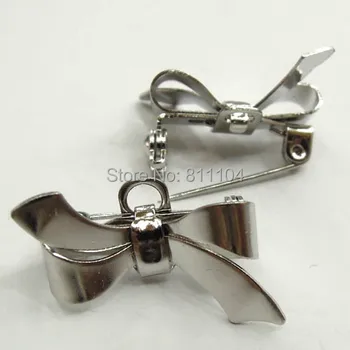 

17x28mm Rhodium tone Plated Plated Brass Blank Bowknot Tray Back Pins Brooch Bases Settings Brooches Findings 40pcs
