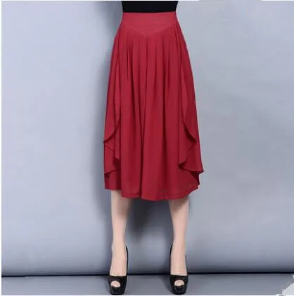 Высококачественные шифоновые широкие брюки, женские летние брюки, Капри с эластичным поясом, женские брюки-кюлоты, 6 цветов - Цвет: red