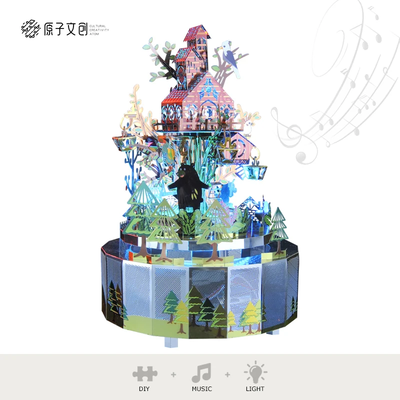 Forest Frenzy Theme Music Boxes DIY Metal Music Box with Music Light Rotation Adult Birthday Gift Present For Children