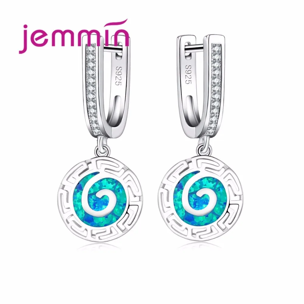 

New 925 Sterling Silver Fine Jewelry Brincos Gift Women Blue Fire Opal Stone Hollow Out Drop Earring Wedding Engagement