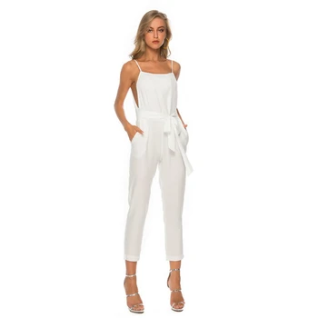 

Summer new cotton and linen women's European and American fashion sexy straps jumpsuit fashion solid color holiday jumpsuit B343