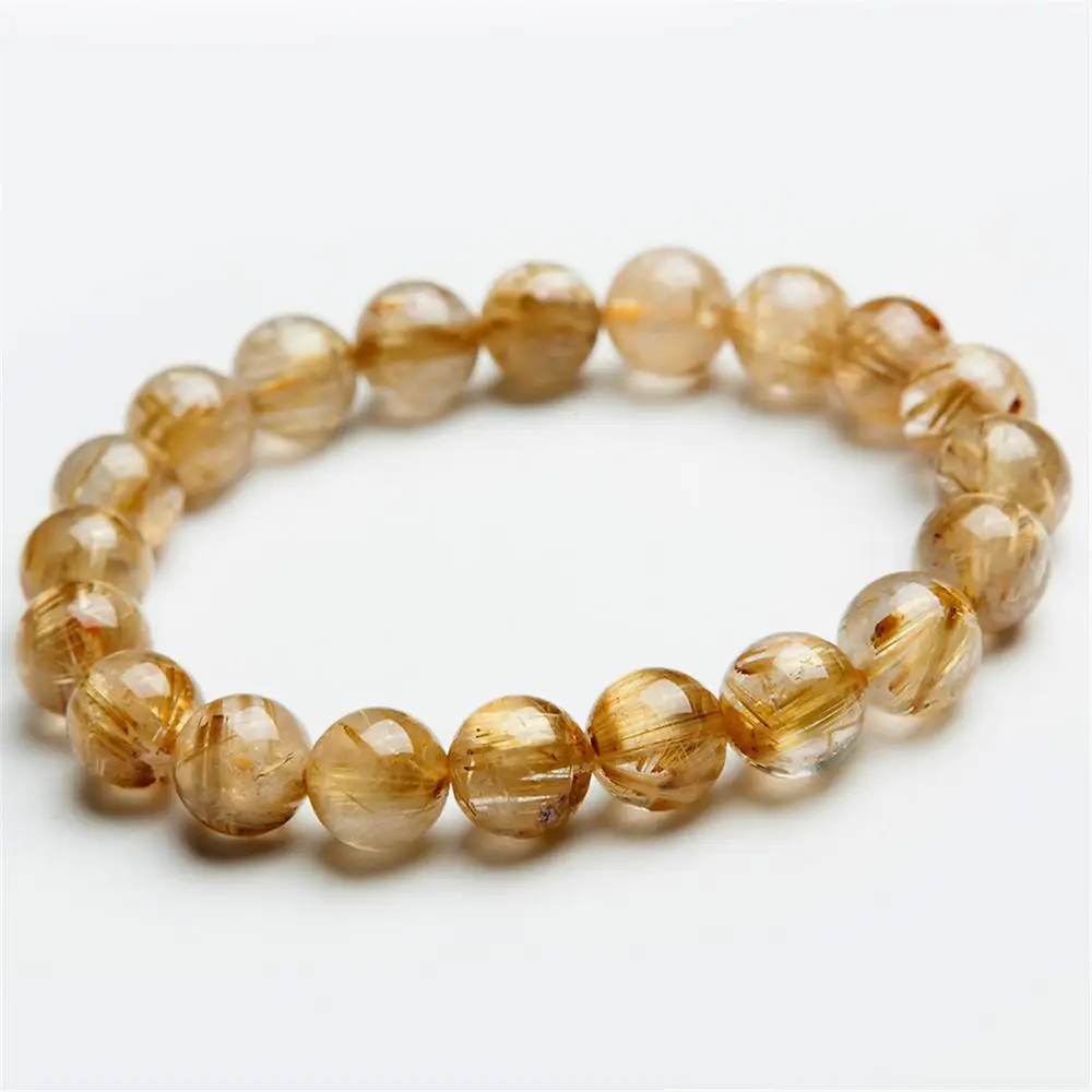 

10.5mm Natural Gold Rutilated Quartz Crystal Woman Man Wealthy Round Beads Bracelet Jewelry Bangle Certificate AAAAAA