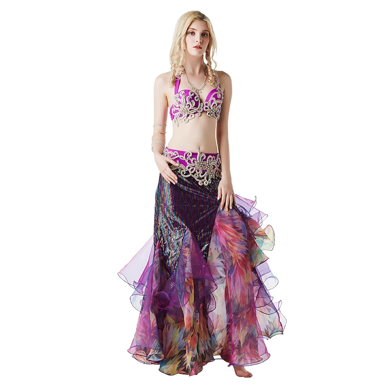 

Professional customization Stage Performance Dance Wear Belly Dance Costume Set Bra Top Belt Skirt Dress lady Cocktail Ballroom