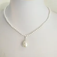 Женское ювелирное ожерелье 4 мм круглый шар белый натуральный южный морской корпус жемчуг 15 мм кулон ожерелье