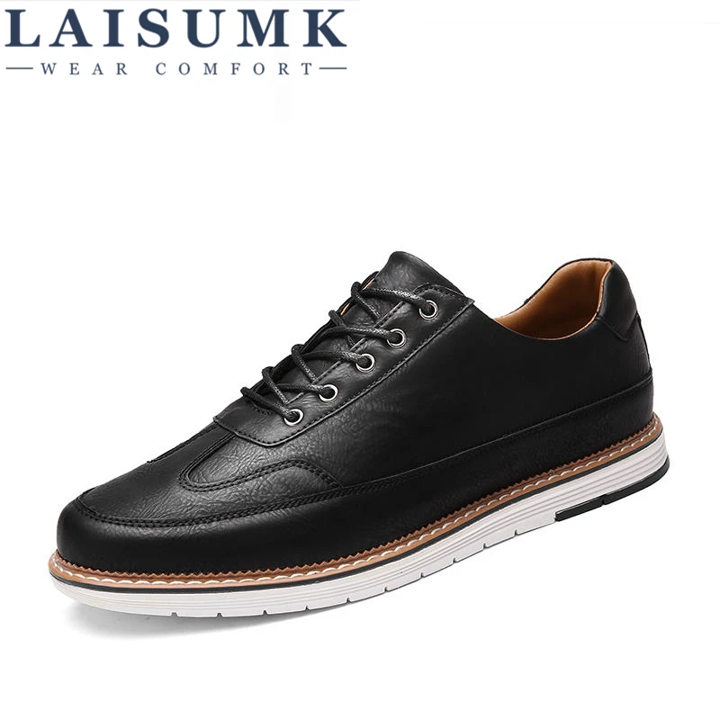 

2018 LAISUMK Luxury Brand Four Seasons Wipe color PU leather Bullock Men Casual Shoes British Fashion Retro Lace Flat Sneaker