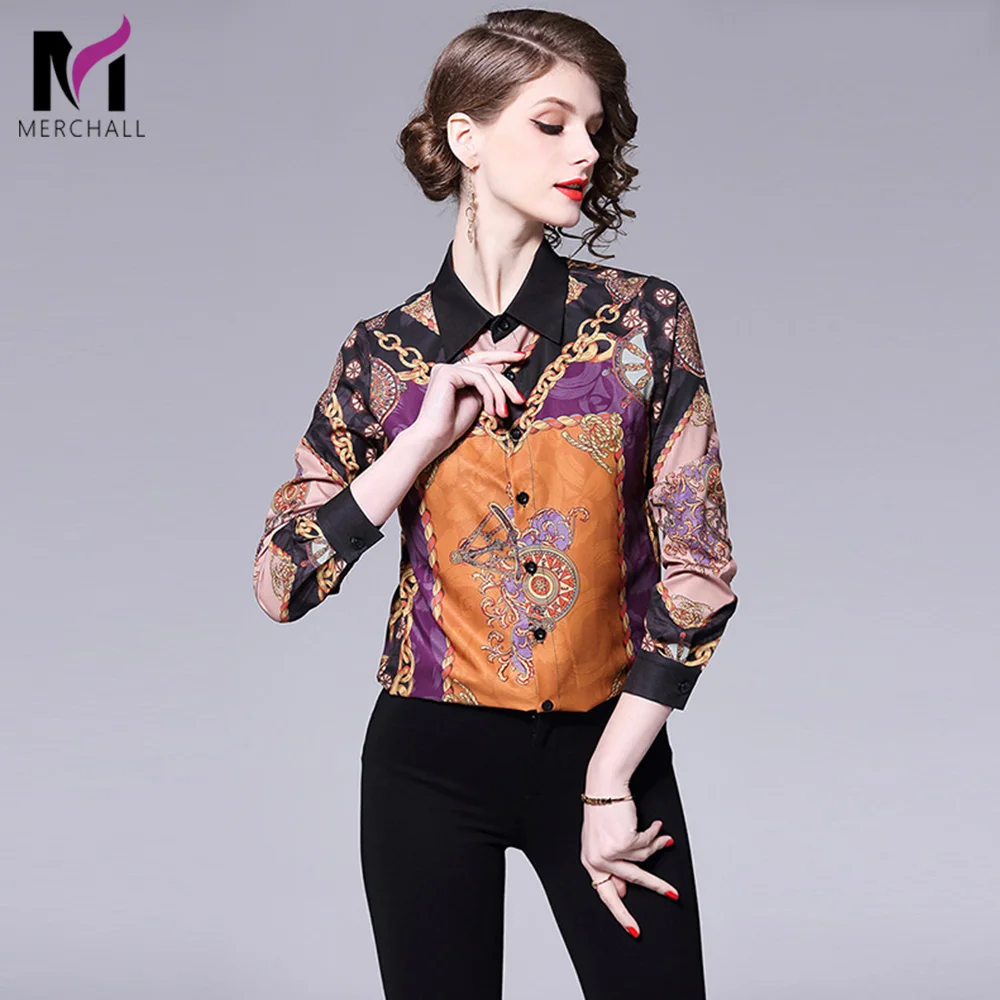 

Designer Runway Shirt High Quality Womens Tops And Blouses 2018 Long Sleeve Vintage Print Office Ladies Tops Blusas Femininas