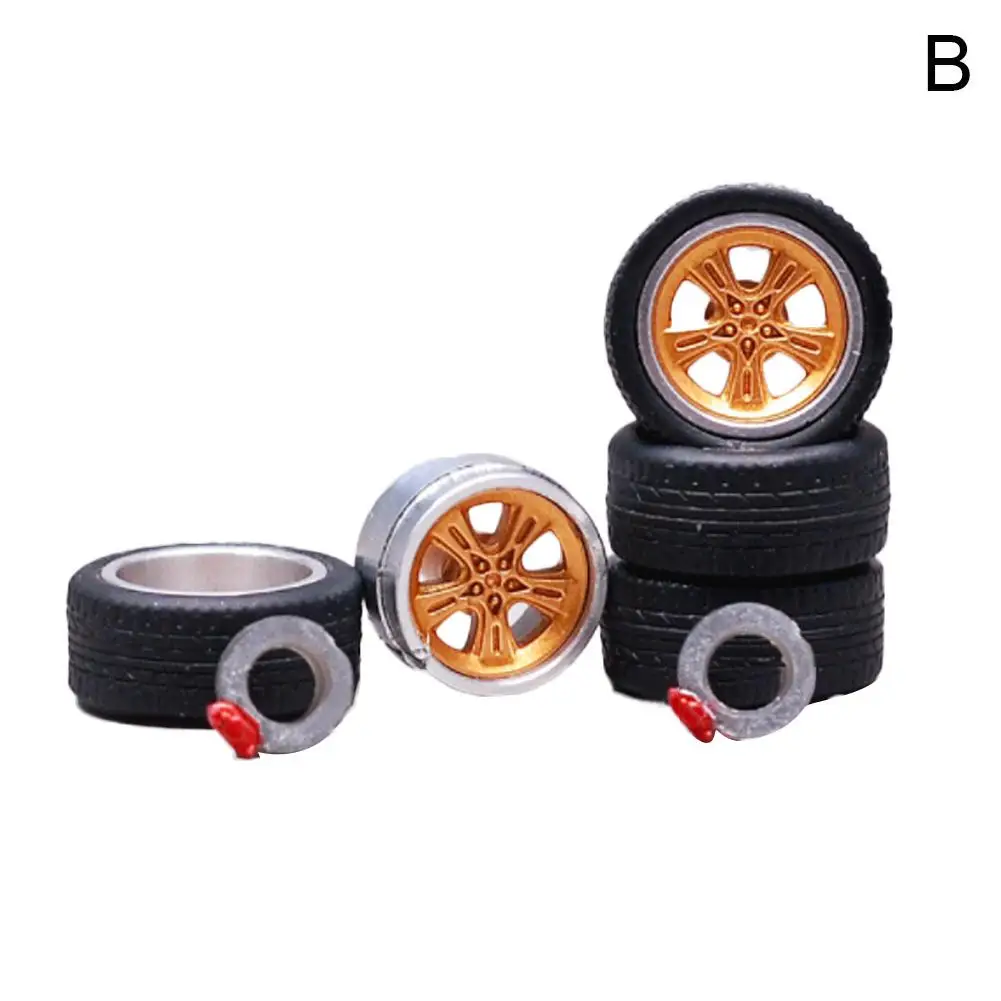 1:64 12 Styles Model Modified Tire+2axles+4end Caps Diecasts Alloy Wheel Tire Rubber Vehicles General Model Of Car Change Wheel - Цвет: 10