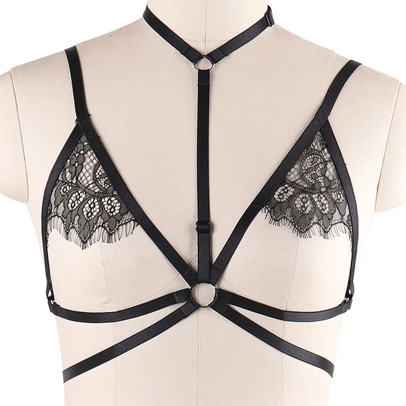 Black O0549 Пикантные Transluce Lace Bralette клетке для Для женщин топы грудь видеть сквозь бюстгальтер выдалбливают восточном белье гот вечерние клуб одежда - Цвет: Black O0549