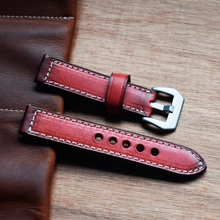 Vintage Watch Straps Leather Stainless Steel Buckle Watch Strap Belts Wistband Bracelet for Panerai 20mm 22mm 24mm Red