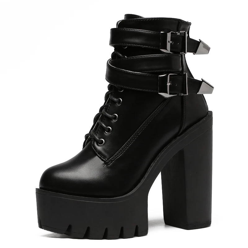 

Gothic Women's Personality Vintage Goth Black Boots Ankle Punk Ankle Shoes Biker Leather Women Boots Ankle Boots for Women
