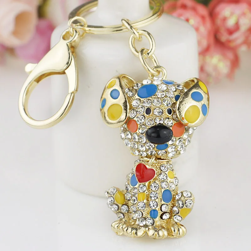 Us 2 61 39 Off Dalaful Enamel Dalmatian Dog Red Heart Crystal Handbag Pendant Keyrings Keychains For Car Key Chains Holder Women K149 In
