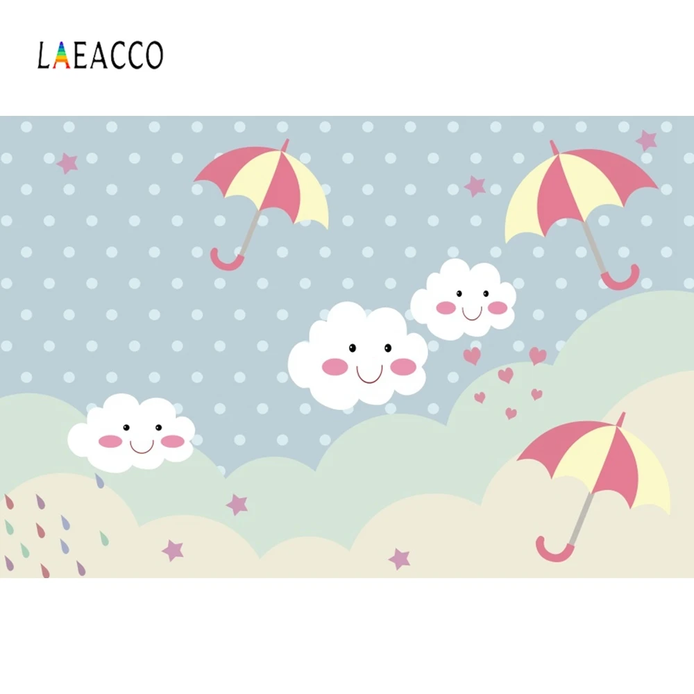 

Laeacco Clouds Umbrella Star Point Rain Heart Birthday Photography Backgrounds Customized Photography Backdrops For Photo Studio