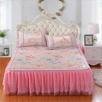 

Hot Sale 3 Pcs Bedding Set Ice Silk Bed Skirt Summer Cool Sleeping Mattress
